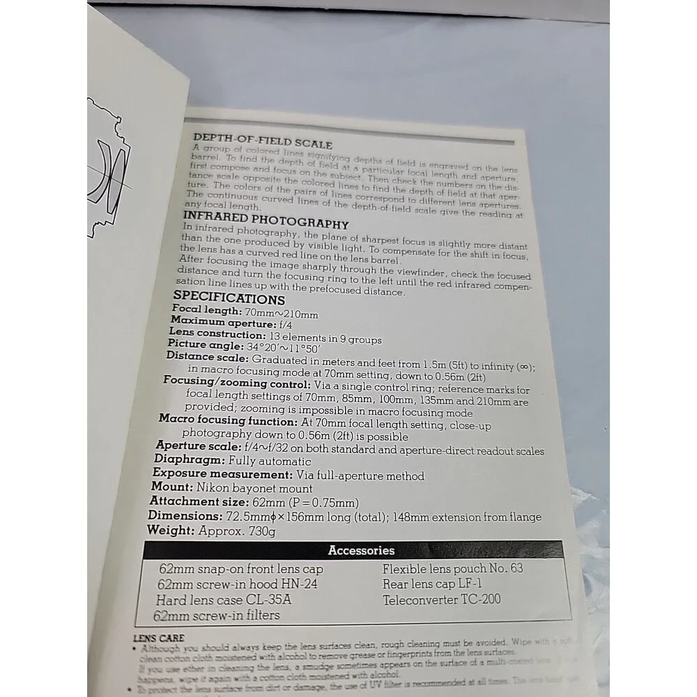 Nikon Series E 70-210mm f/4 Lens Instruction Manual